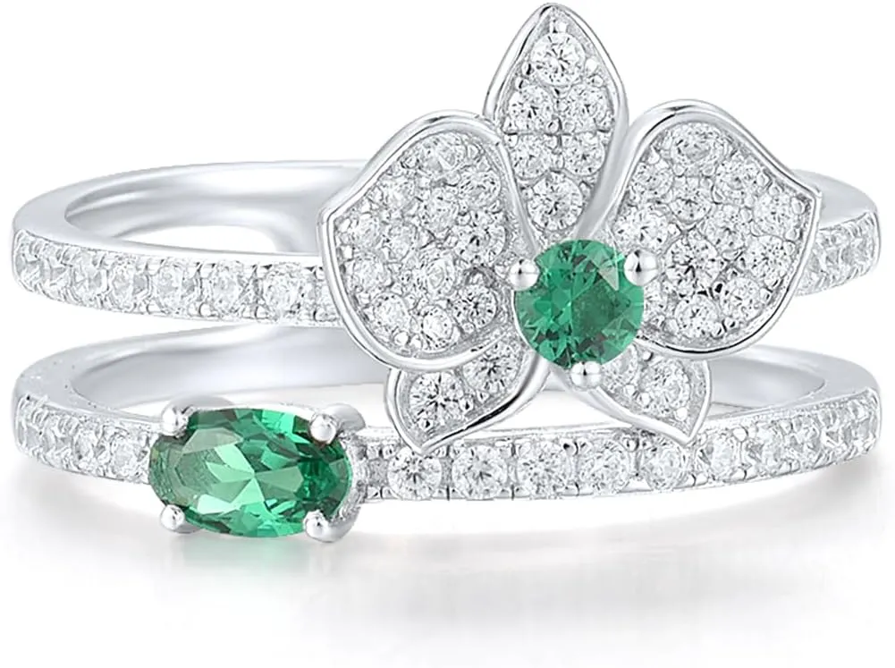 Santuzza 925 Sterling Silver Gemstone Flower Statement Ring for Women