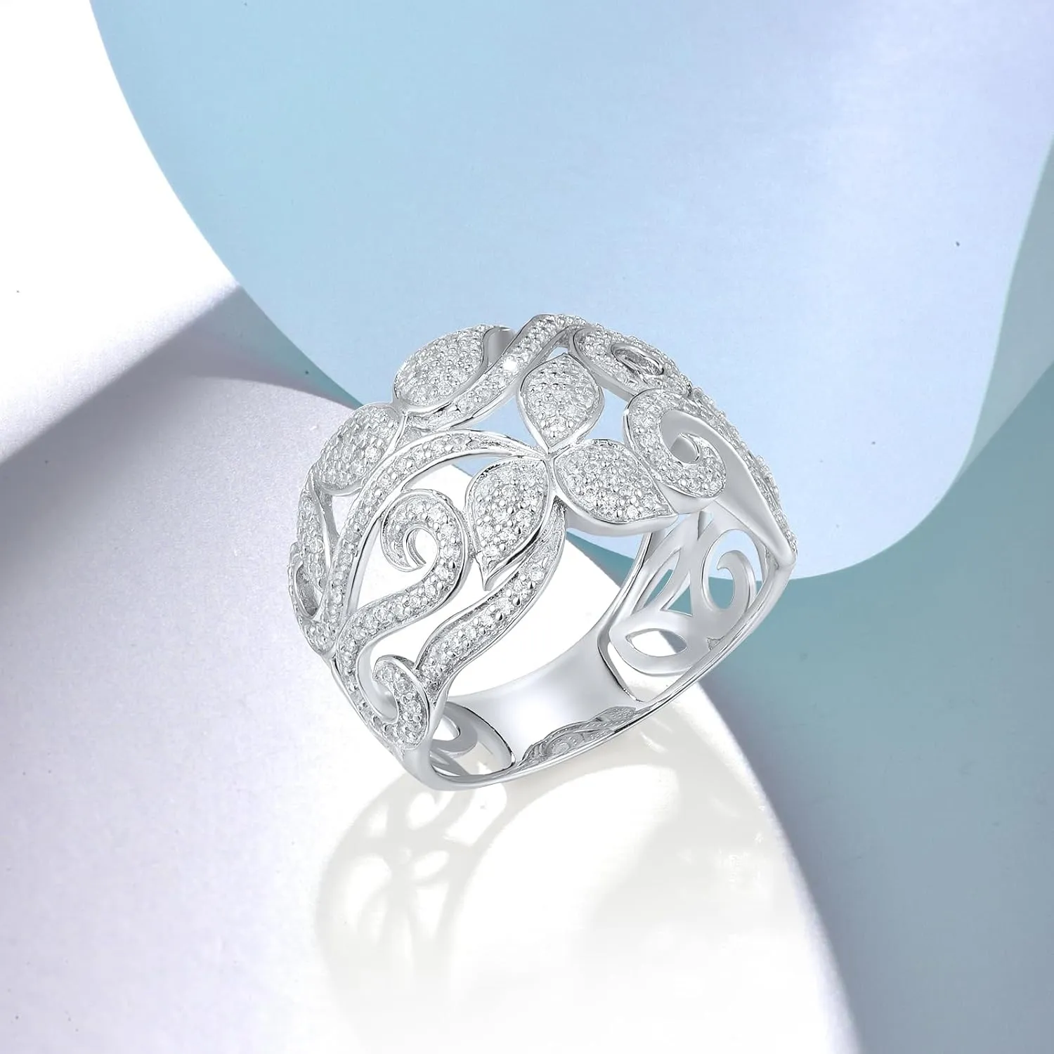 Santuzza 925 Sterling Silver Leaf Vine Pattern Ring White Cubic Zirconia Plant Ring for Women