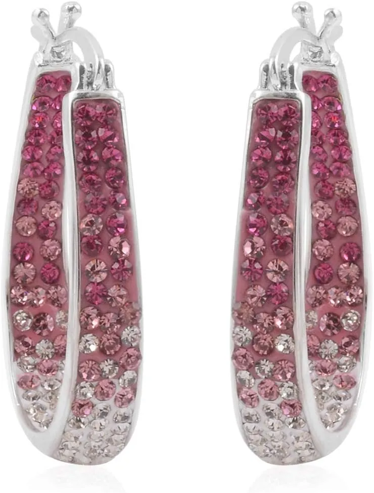Savlano 14K White Gold Plated Inside Out Crystal Hoop Earrings For Women Comes With Savlano Gift Box