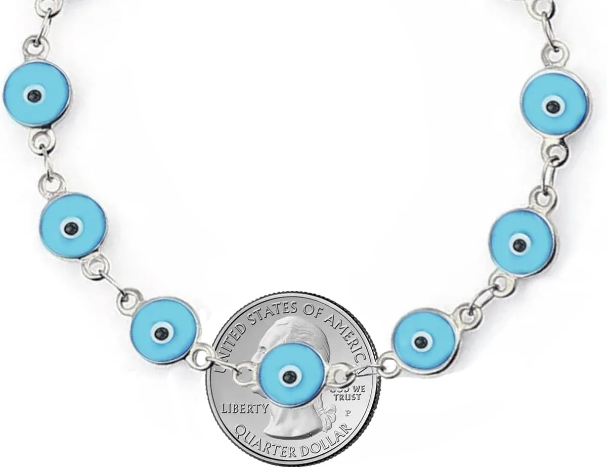 Savlano 925 Sterling Silver Glass Bead Evil Eye Bracelet - 7" inch Evil Eye Bracelet for Women Comes with Gift Box