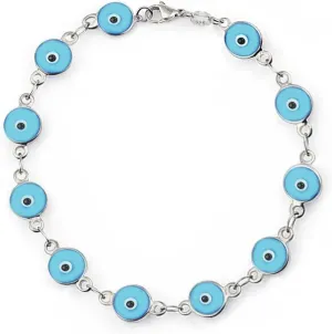 Savlano 925 Sterling Silver Glass Bead Evil Eye Bracelet - 7" inch Evil Eye Bracelet for Women Comes with Gift Box