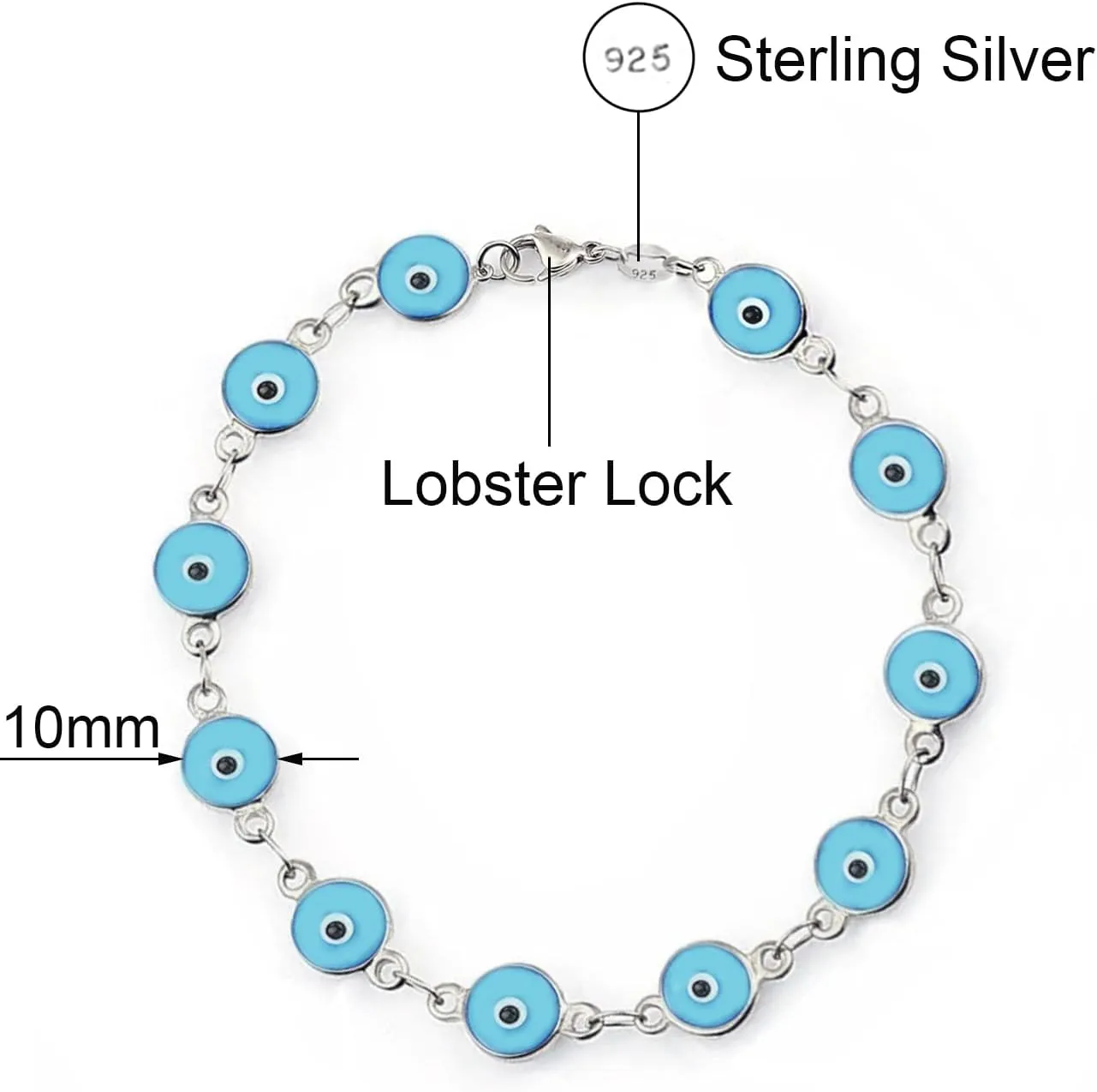Savlano 925 Sterling Silver Glass Bead Evil Eye Bracelet - 7" inch Evil Eye Bracelet for Women Comes with Gift Box