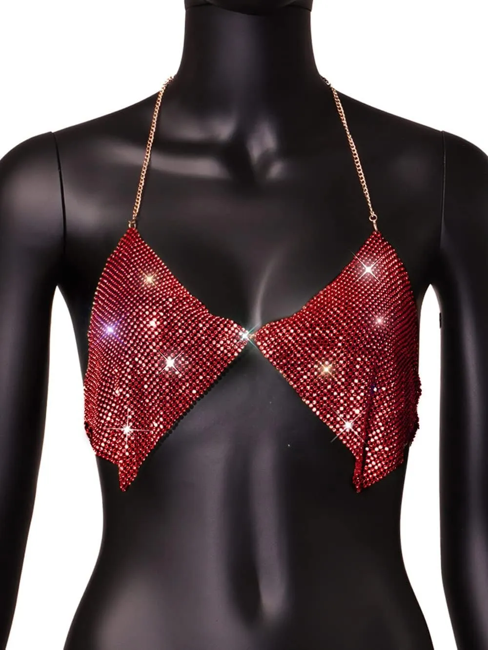 Sexy Bra Chain, Rhinestone Bra Sparkly Lime Silver Crystal Jewelry Halter Metal Body Chain for Women