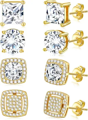 Shakalaka Stud Earrings for Women Mens Cubic Zirconia Earrings Studs with Hypoallergenic 925 Sterling Silver Earring Pin