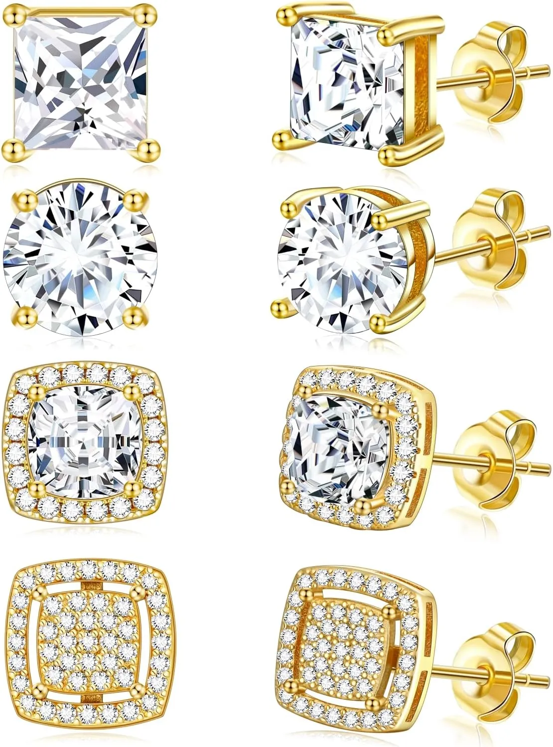 Shakalaka Stud Earrings for Women Mens Cubic Zirconia Earrings Studs with Hypoallergenic 925 Sterling Silver Earring Pin