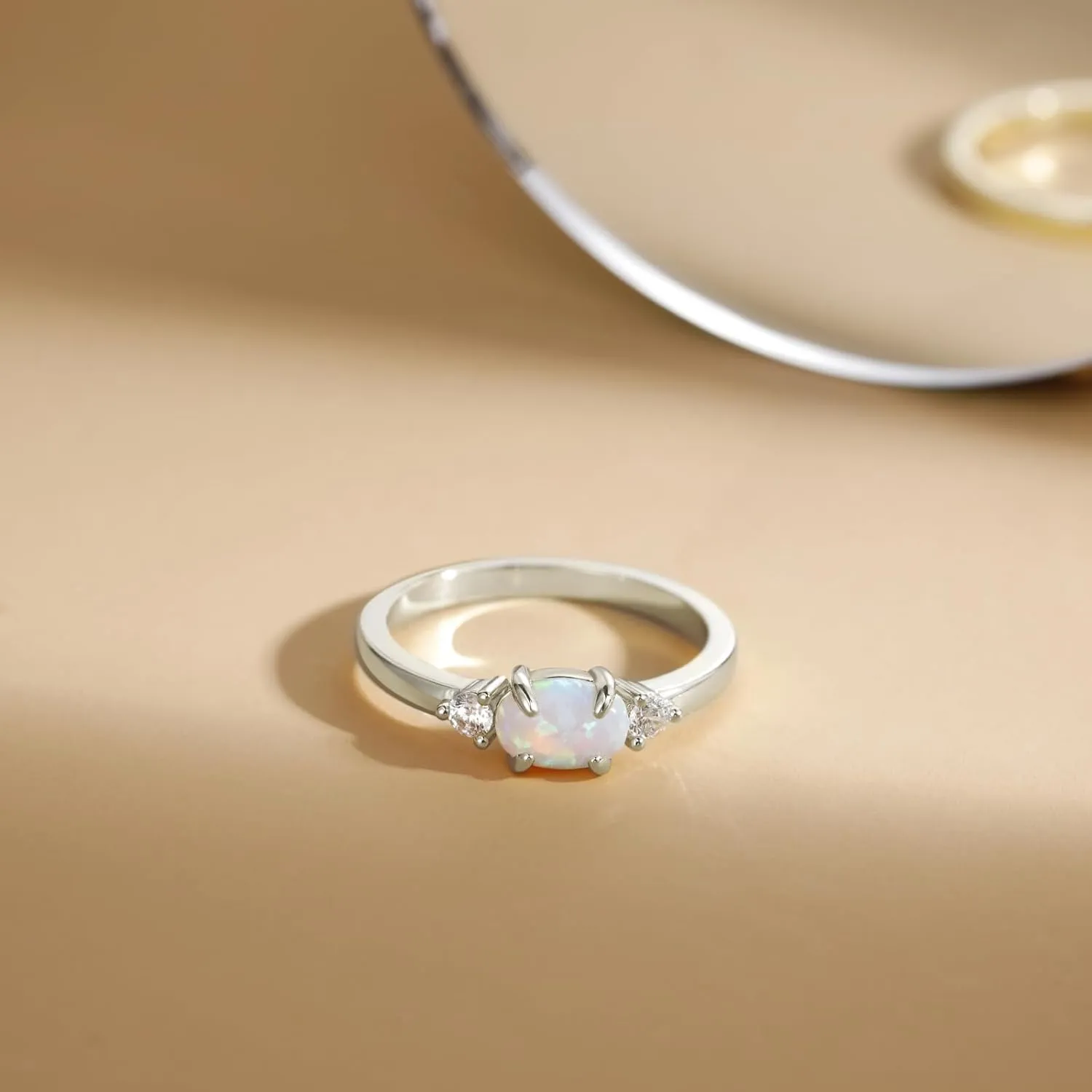 SHINYSO 14K Gold Plated Wedding Bands for Women Opal Cubic Zirconia Ring Stackable CZ Pave Eternity Engagement Rings for Women Size 4-10