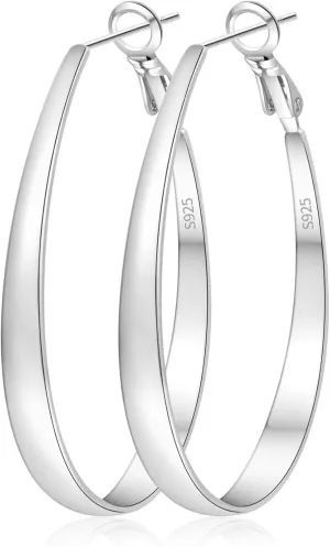 Silver Hoop Earrings for Women,Oval Lightwieght Sterling Silver Hoops Hypoallergenic Large Hoop Earrings for Women Gifts