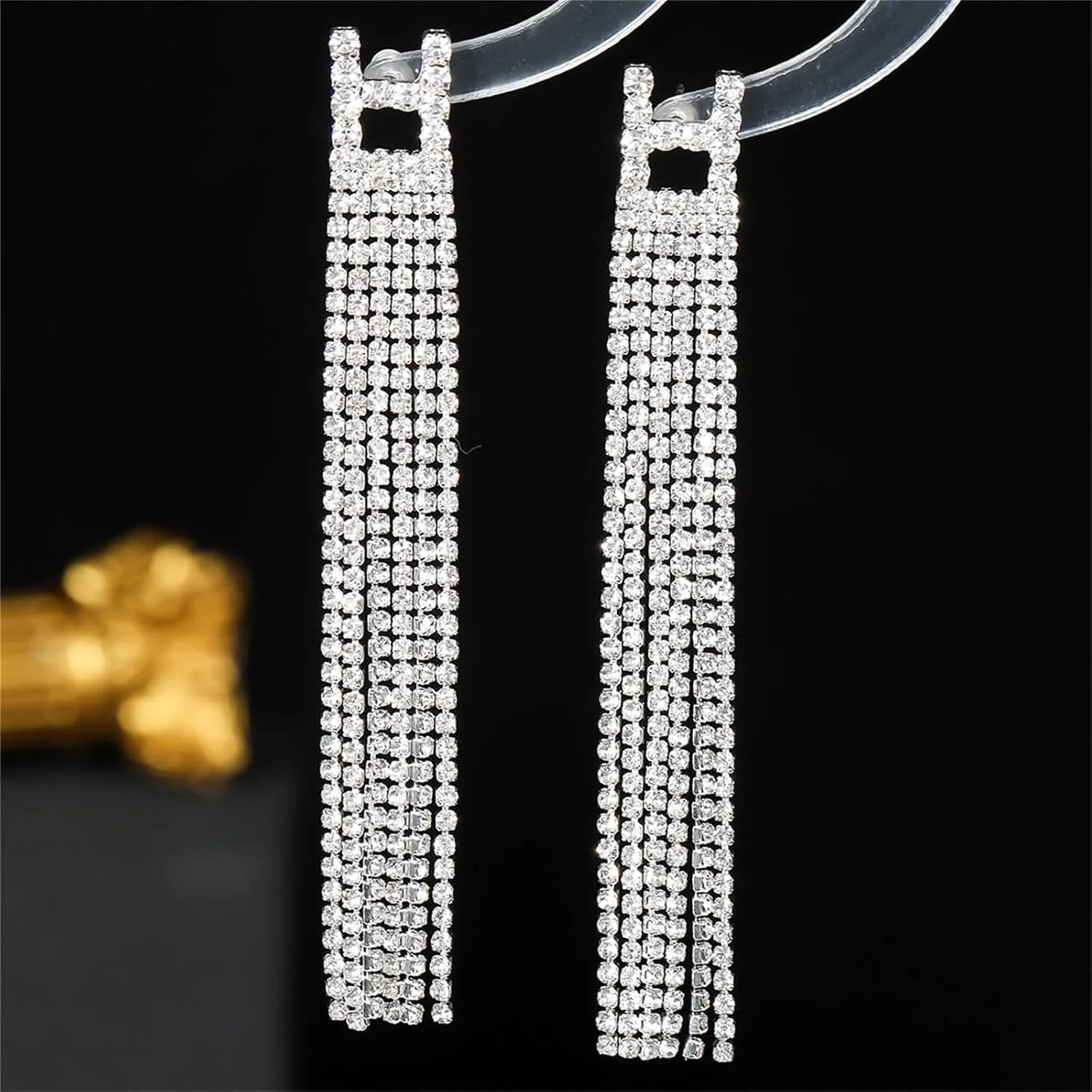 Silver Rhinestone Tassel Earrings for Women,Sparkly Long Tassel Crystal Dangle Drop Earrings Bling Prom Chandelier Earrings Wedding Party Jewerly Gifts