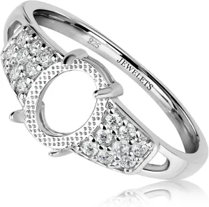 Silver Ring Blank 7x9mm Prong Setting Cubic Zirconia 19 Pcs Rhodium Plated Aesthetic Ring Base DIY