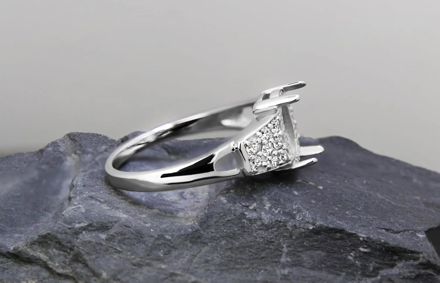 Silver Ring Blank 7x9mm Prong Setting Cubic Zirconia 19 Pcs Rhodium Plated Aesthetic Ring Base DIY