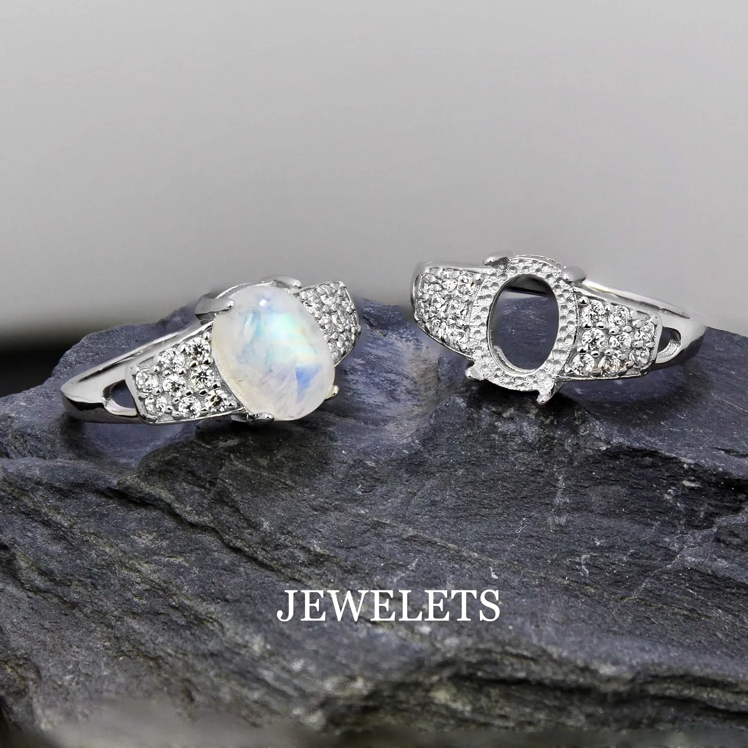 Silver Ring Blank 7x9mm Prong Setting Cubic Zirconia 19 Pcs Rhodium Plated Aesthetic Ring Base DIY