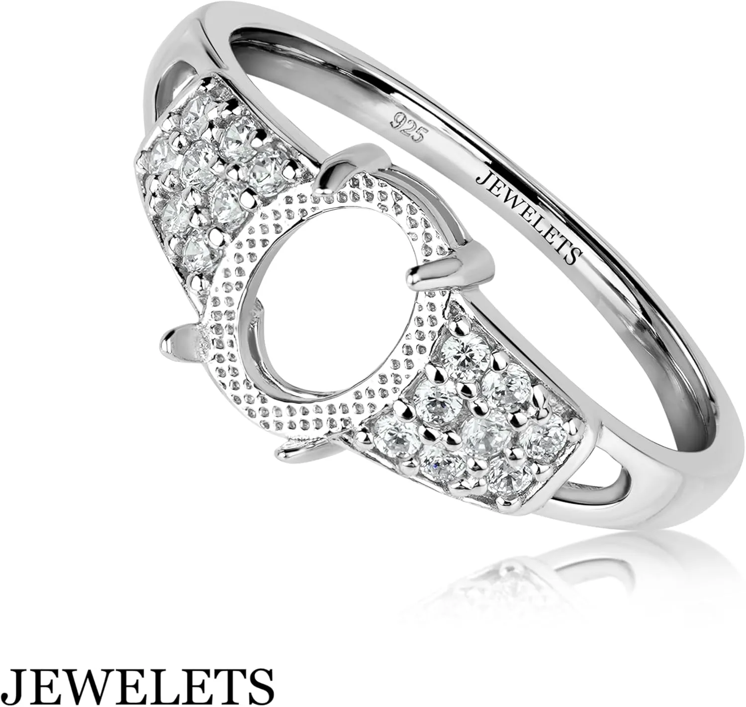 Silver Ring Blank 7x9mm Prong Setting Cubic Zirconia 19 Pcs Rhodium Plated Aesthetic Ring Base DIY
