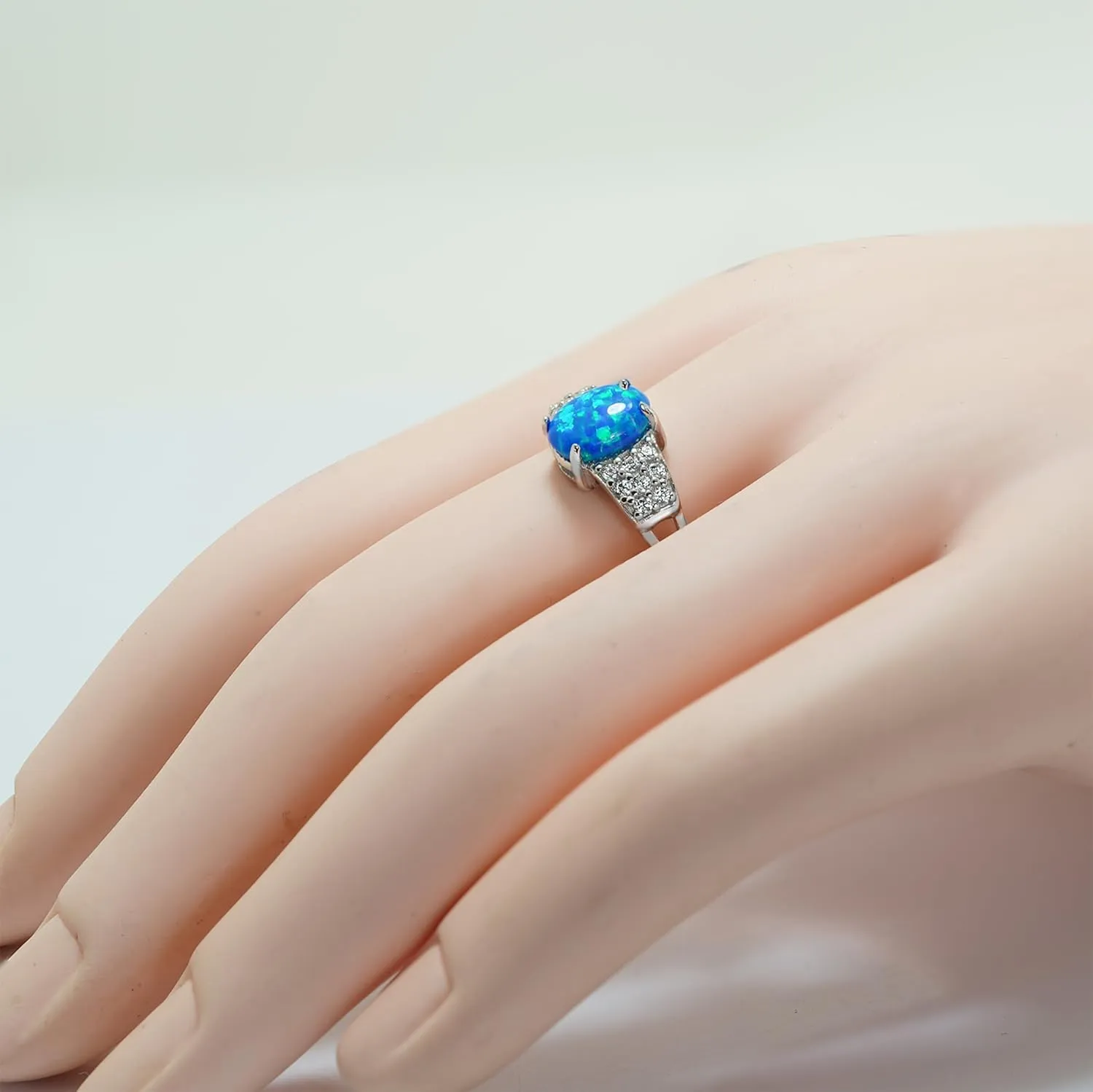 Silver Ring Blank 7x9mm Prong Setting Cubic Zirconia 19 Pcs Rhodium Plated Aesthetic Ring Base DIY