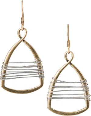 Silver with Gold Wire Copper Toned Handmade Teardrop Earrings