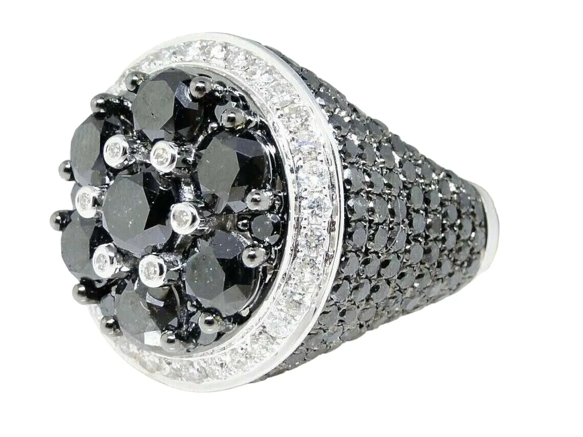 SilverDia Iced Out 2 Ct Round Cut Black Diamond Pinky Engagement Ring For Men 14K White Gold Plated Wedding Ring 925 Sterling Silver Handmade Anniversary Ring Customized Striking Gift For Him