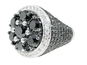SilverDia Iced Out 2 Ct Round Cut Black Diamond Pinky Engagement Ring For Men 14K White Gold Plated Wedding Ring 925 Sterling Silver Handmade Anniversary Ring Customized Striking Gift For Him