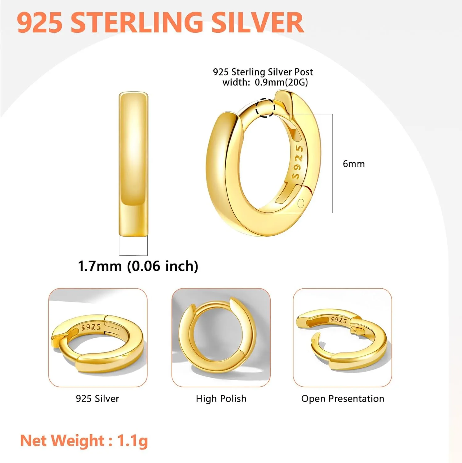 Silvora 925 Sterling Silver Small Hoop Earrings for Women Huggie Earrings Hypoallergenic Cartilage Earrings Tiny Hoops 6mm/8mm/10mm/12mm