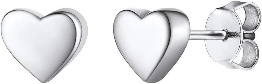 Silvora Dainty Heart S925 Stud Earrings, Valentine's Day Collection Romance 925 Sterling Silver Heart Earring for Women Girls