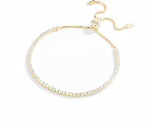 Single Row Full Diamond 2mm Round Zircon Pull-Out Adjustable 925 Sterling Silver Bracelet For Women