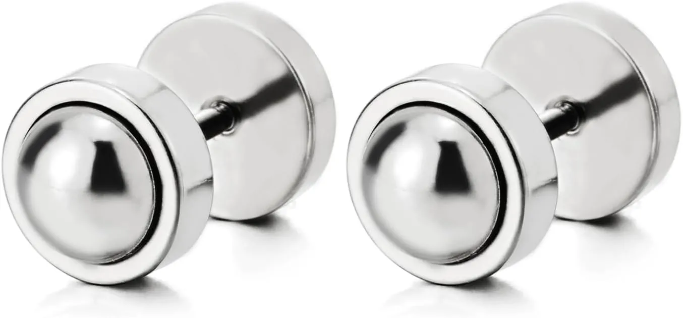 Sleek Ball Stud Earrings for Men Women, Stainless Steel Illusion Tunnel Plug Screw Back, Minimalist