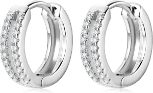 Small Hoop Earrings in 925 Sterling Silver with Dual-Row Moissanite Accents, Hypoallergenic Moissanite Huggie Hoops for Women, Diamond-Alternative Handcrafted Jewelry Gifts