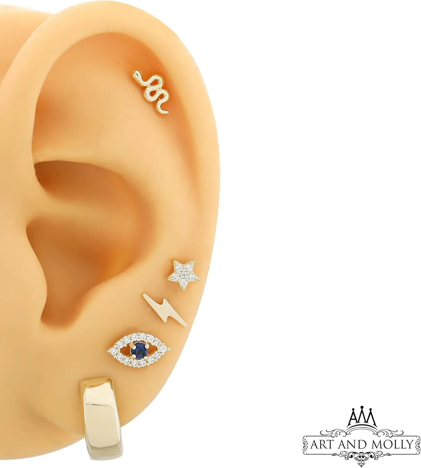 Solid Gold 14K Minimilastic Lightning Bolt Stud Earrings