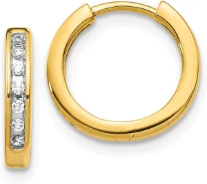 Solid Real 14k Yellow Gold Diamond Hinged Hoop Huggie Earrings - 12mm x 14mm (.112 cttw.)