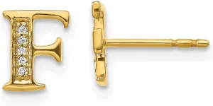 Solid Real 14k Yellow Gold Diamond Initial Letter F Button Post Studs Earrings 8mm (.03 cttw.)