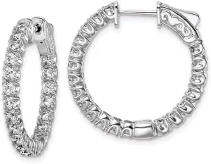 Solid Real 925 Sterling Silver CZ Cubic Zirconia 40 Stones Inside-Out Round Hoop Earrings 19mm