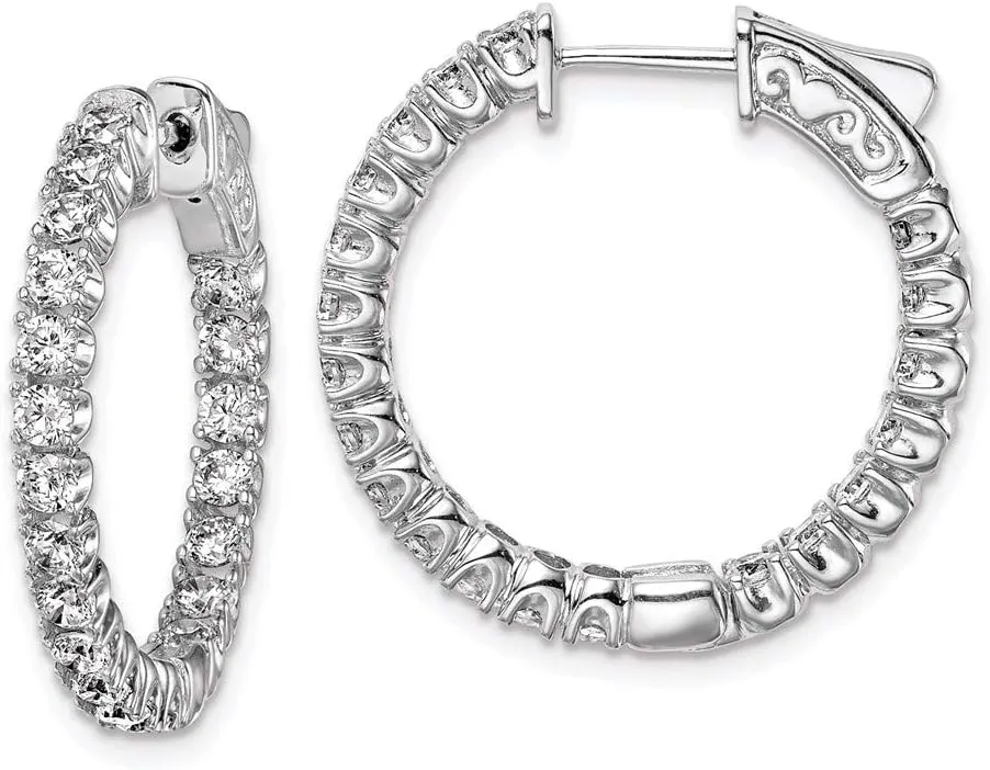 Solid Real 925 Sterling Silver CZ Cubic Zirconia 40 Stones Inside-Out Round Hoop Earrings 19mm