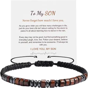 Son Bracelet From Mom Dad - Mens Gift for Teen Boys Birthday Easter Graduation Christmas - Morse Code Bracelets With Wallet Card
