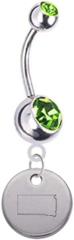 South Dakota State Silhouette Belly Button Navel Ring - Customize Your Gem Color