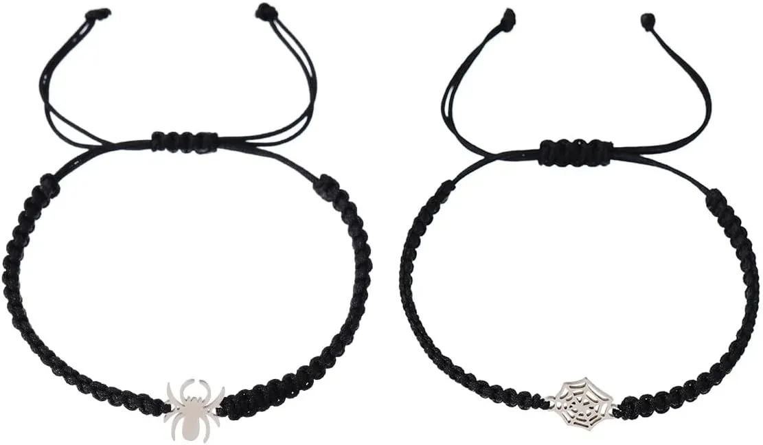 Spider Web Friendship Bracelet Matching Couple Bracelets Black Braided Rope Charm Bracelet Best Friends Bracelet for 2 Valentine Couple Gift