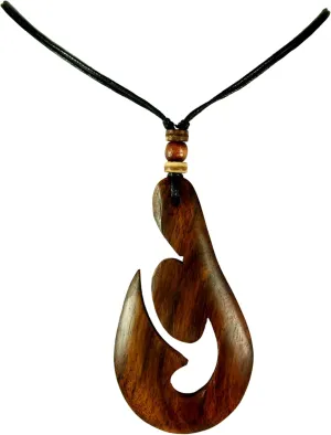 Spiral Natural Sono Wood Necklace, Hand Carved Fish Hook Wooden Necklace, Handmade Beads Cords Mori Koru Peace Pendant Wooden Necklaces for Women Men Jewelry (BA129)