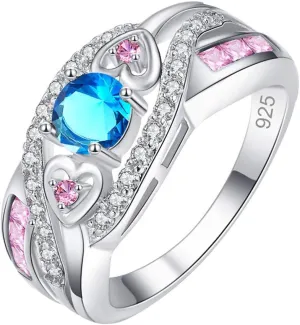 Stacked Ring Multicolored Zirconia Plated Silver and Silver Ring Amethyst Ring Couple Ring Mens Costume Rings (Blue, 10)