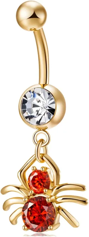 Stainless Steel Navel Ring, CZ Hoop Navel Rings for Women Spider Gold Navel Rings