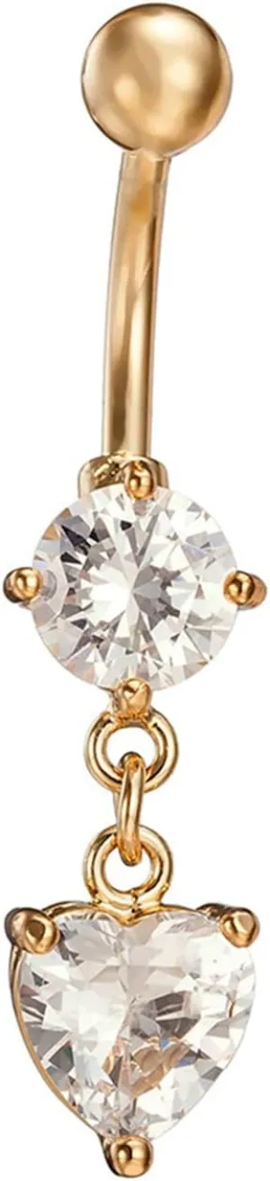 Stainless Steel Navel Ring, CZ Long Navel Rings for Women Round And Heart Gold Navel Rings