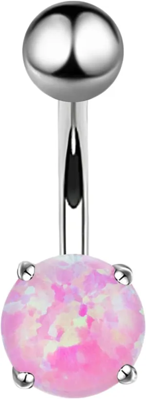 Stainless Steel Navel Ring, CZ Navel Rings for Women Gold Round Opal Stone Purple Belly Rings