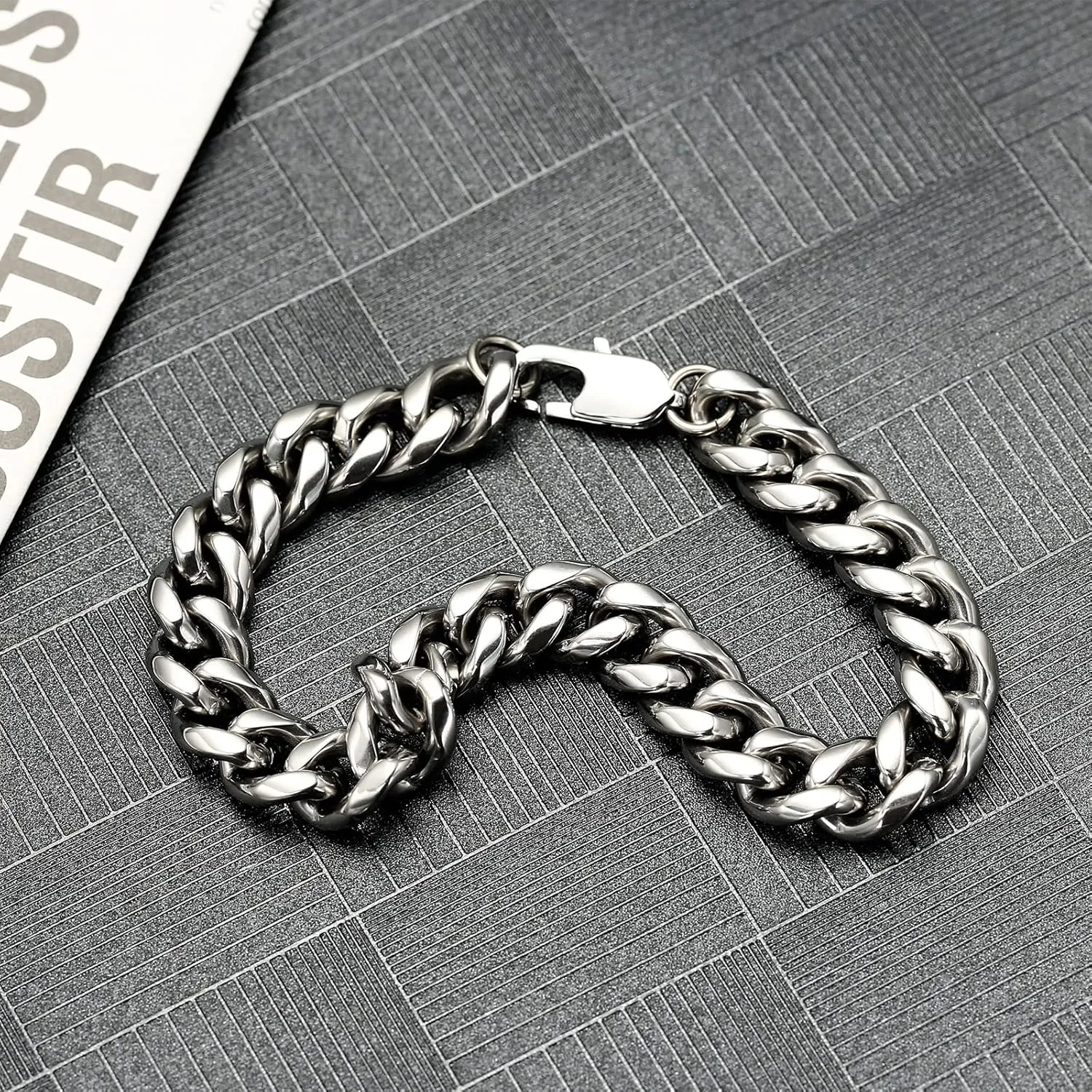 Stainless Steel/Titanium Black/Blue/Brown/Gold/Silver & Brushed Texture Cuban Chain Necklaces/Bracelets for Men Women, Nickel-Free, Hypoallergenic Jewelry 7mm/8mm/9mm/10mm/15mm Bracelet Length 7.8''/8.6"/9'',Necklace Length 20.5"