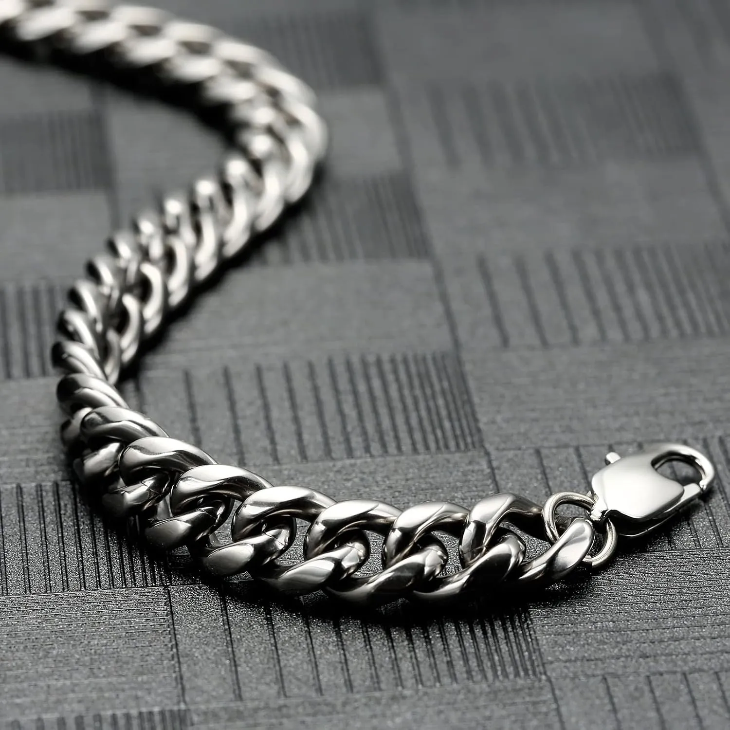 Stainless Steel/Titanium Black/Blue/Brown/Gold/Silver & Brushed Texture Cuban Chain Necklaces/Bracelets for Men Women, Nickel-Free, Hypoallergenic Jewelry 7mm/8mm/9mm/10mm/15mm Bracelet Length 7.8''/8.6"/9'',Necklace Length 20.5"