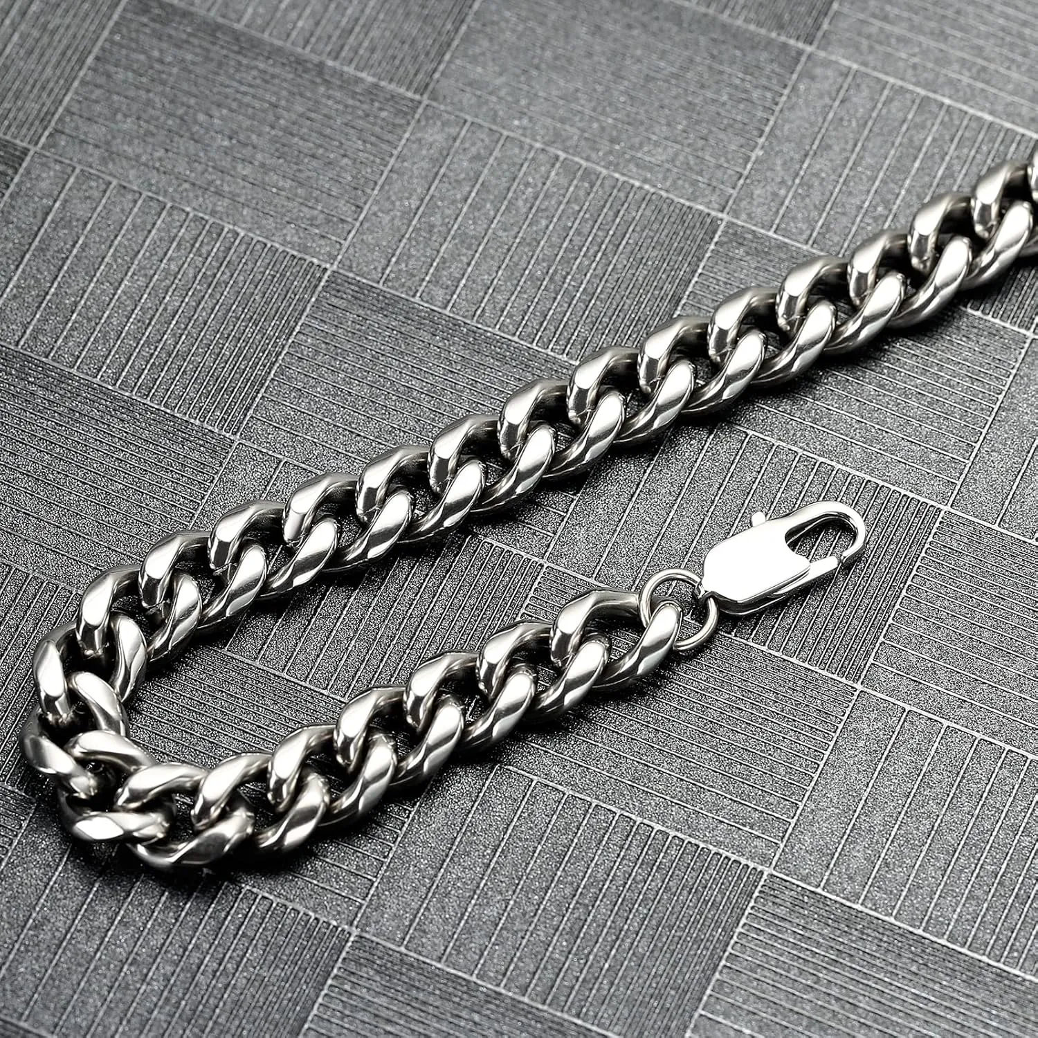 Stainless Steel/Titanium Black/Blue/Brown/Gold/Silver & Brushed Texture Cuban Chain Necklaces/Bracelets for Men Women, Nickel-Free, Hypoallergenic Jewelry 7mm/8mm/9mm/10mm/15mm Bracelet Length 7.8''/8.6"/9'',Necklace Length 20.5"