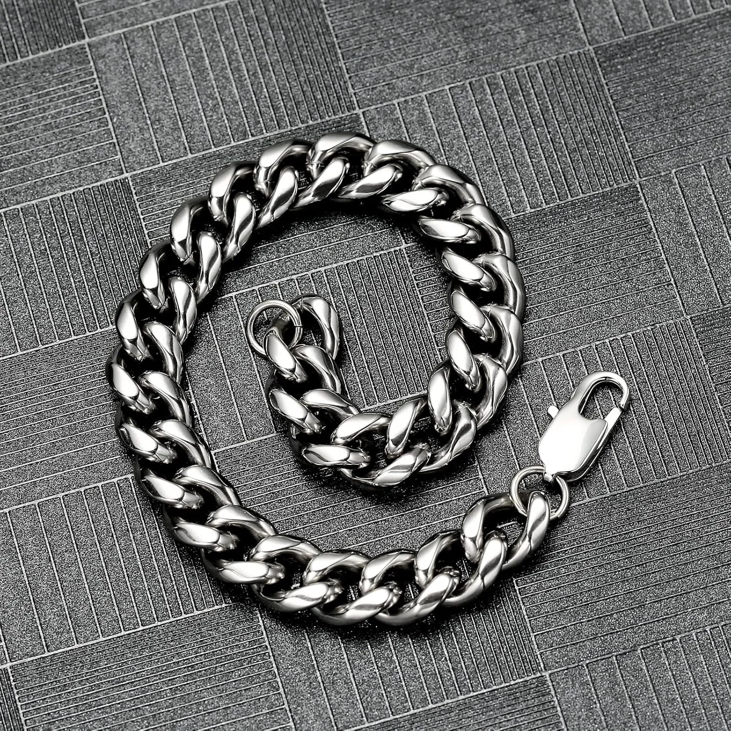 Stainless Steel/Titanium Black/Blue/Brown/Gold/Silver & Brushed Texture Cuban Chain Necklaces/Bracelets for Men Women, Nickel-Free, Hypoallergenic Jewelry 7mm/8mm/9mm/10mm/15mm Bracelet Length 7.8''/8.6"/9'',Necklace Length 20.5"