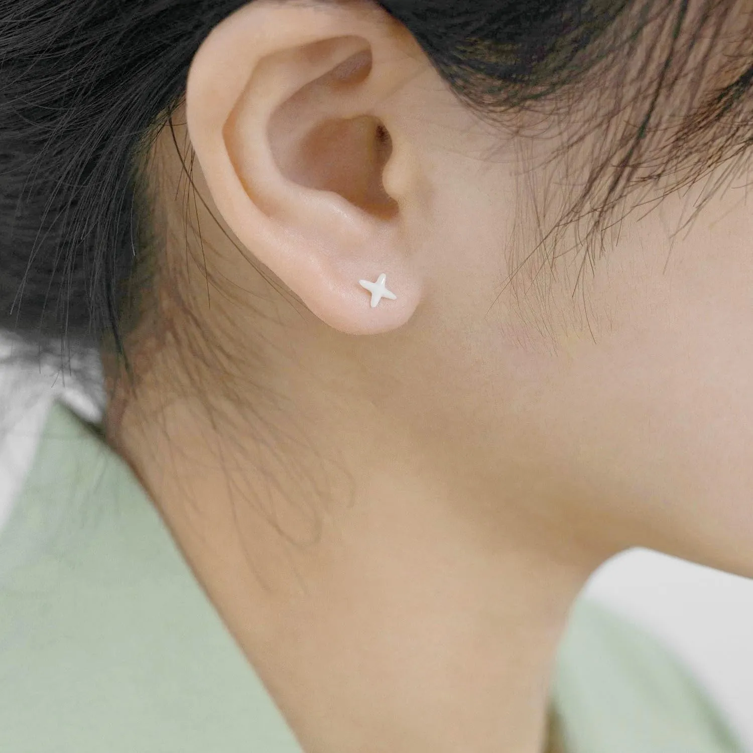 Star Ceramic Ball Stud Earrings for Sensitive Ears 1 Pairs 4mm Colored Porcelain Earrings Set for Newly Pierced Fashion Jewelry Gift