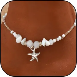 Starfish Ankle Bracelets for Women Natural Stone Starfish Anklet Turquoise Beaded Ankle Bracelet Adjustable Summer Foot Chain Summer Vacation Birthday Trendy Jewelry for Women
