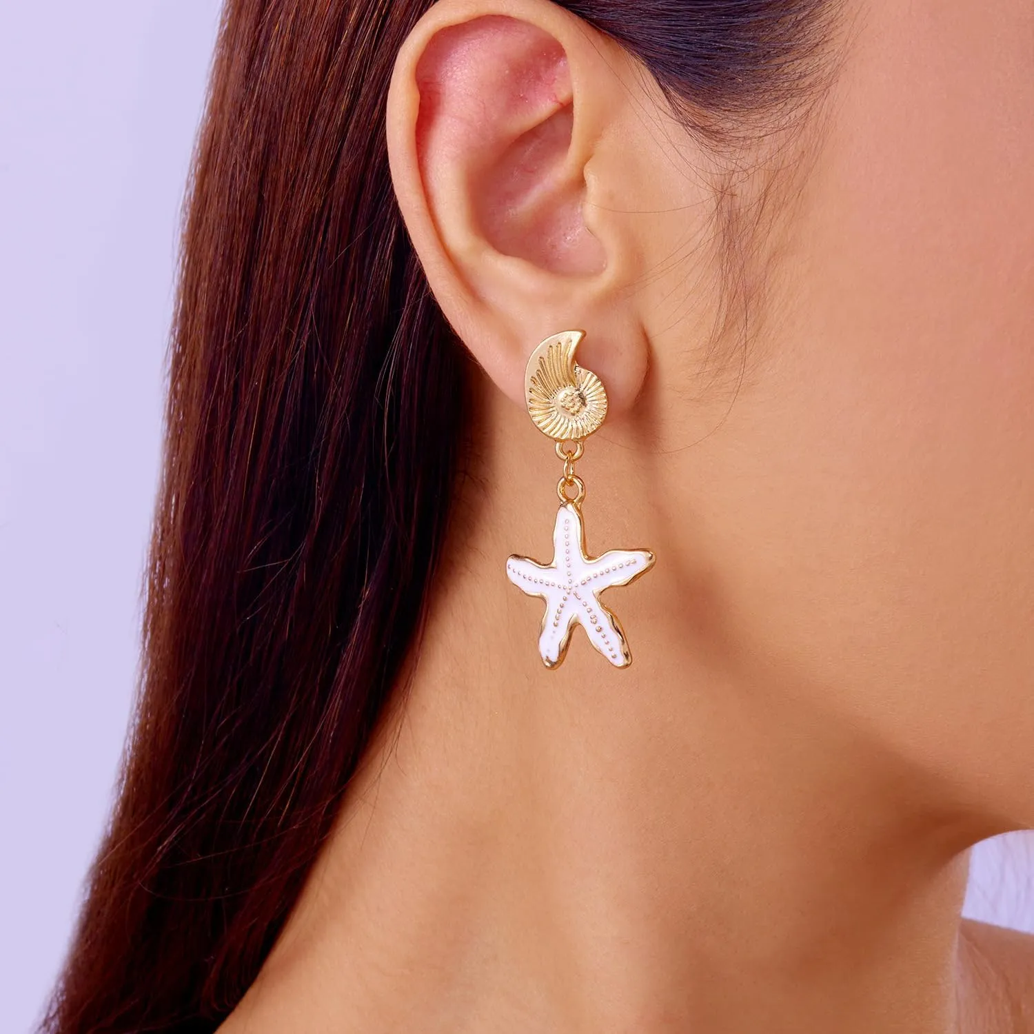 Starfish Seashell Pearl Earrings for Women Boho Beach Dangle Earrings Shell Conch Asymmetrical Earrings Lightweight Summer Vacation Jewelry