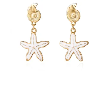 Starfish Seashell Pearl Earrings for Women Boho Beach Dangle Earrings Shell Conch Asymmetrical Earrings Lightweight Summer Vacation Jewelry
