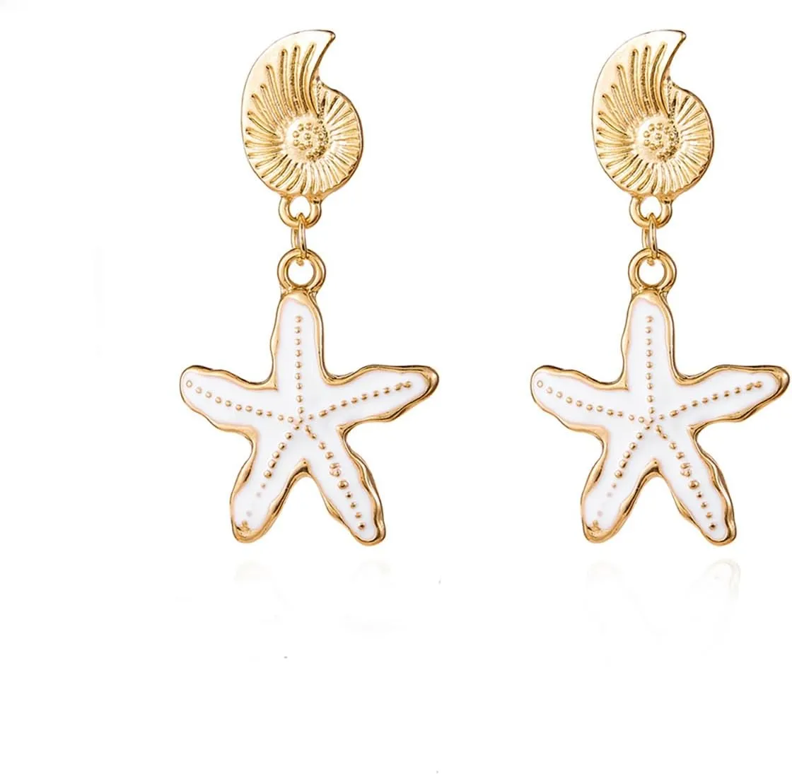Starfish Seashell Pearl Earrings for Women Boho Beach Dangle Earrings Shell Conch Asymmetrical Earrings Lightweight Summer Vacation Jewelry