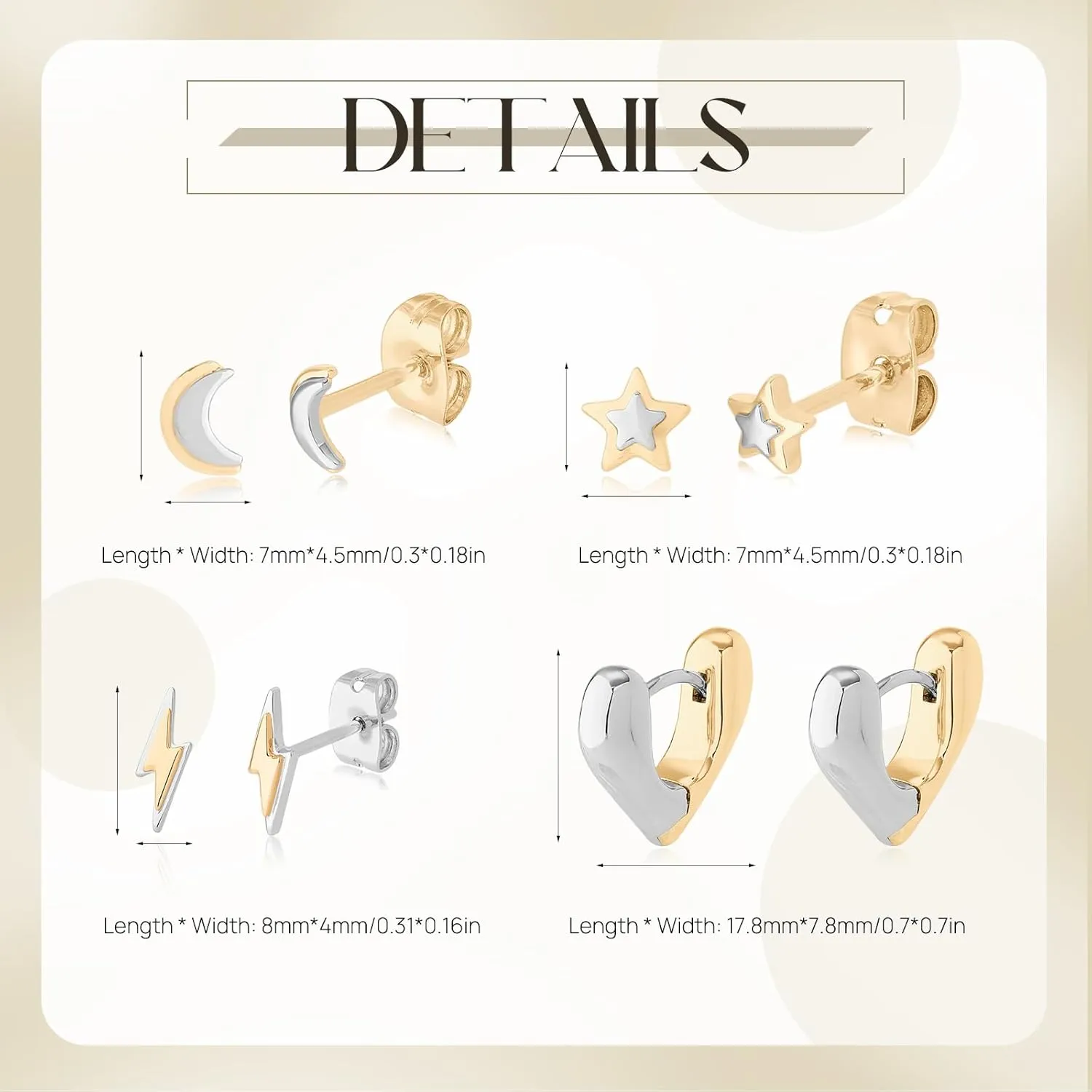 Statement Earrings for Women - Trendy Two Tone Geometric Mixed Metal Earring Set, Gold and Silver Earrings, 14K Gold and Rhodium Plated, Perfect for Multiple Piercings - Nickel-Free, Hypoallergenic