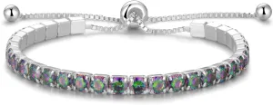 Sterling Silver Birthstone Tennis Bracelets for Women 4mm Tennis Bolo Bracelet Fashion Jewelry Birthday Gifts for Women Wife Mom Her | Adjustable Size 9"