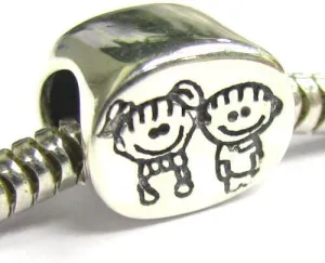 Sterling Silver Brother & Sister Family European Style Bead Charm